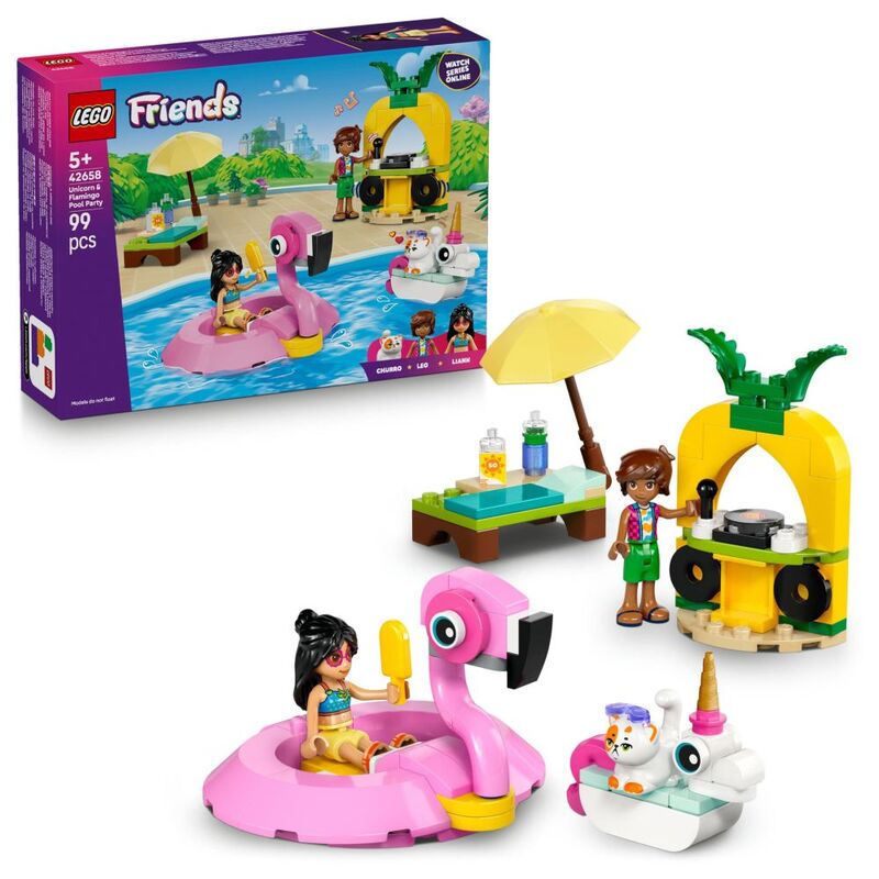 LEGO Friends Unicorn & Flamingo Pool Party Toy Building Set - 42658 (220 Pieces)