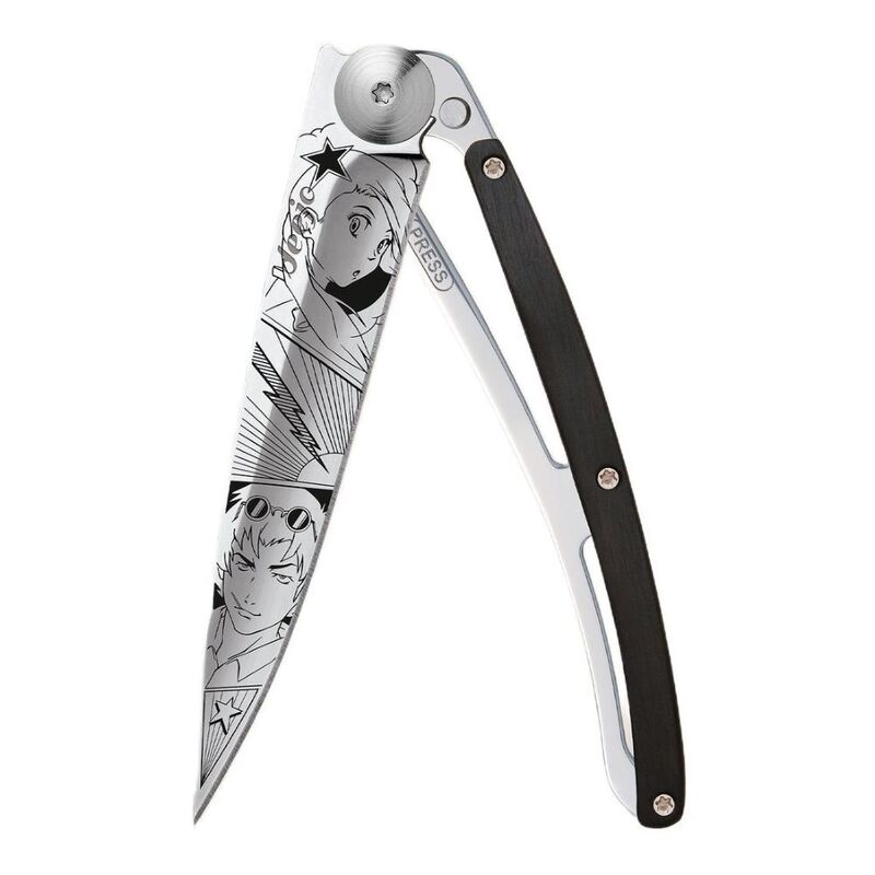 Deejo 37G Ebony Wood Pocket Knife - Manga Art Black