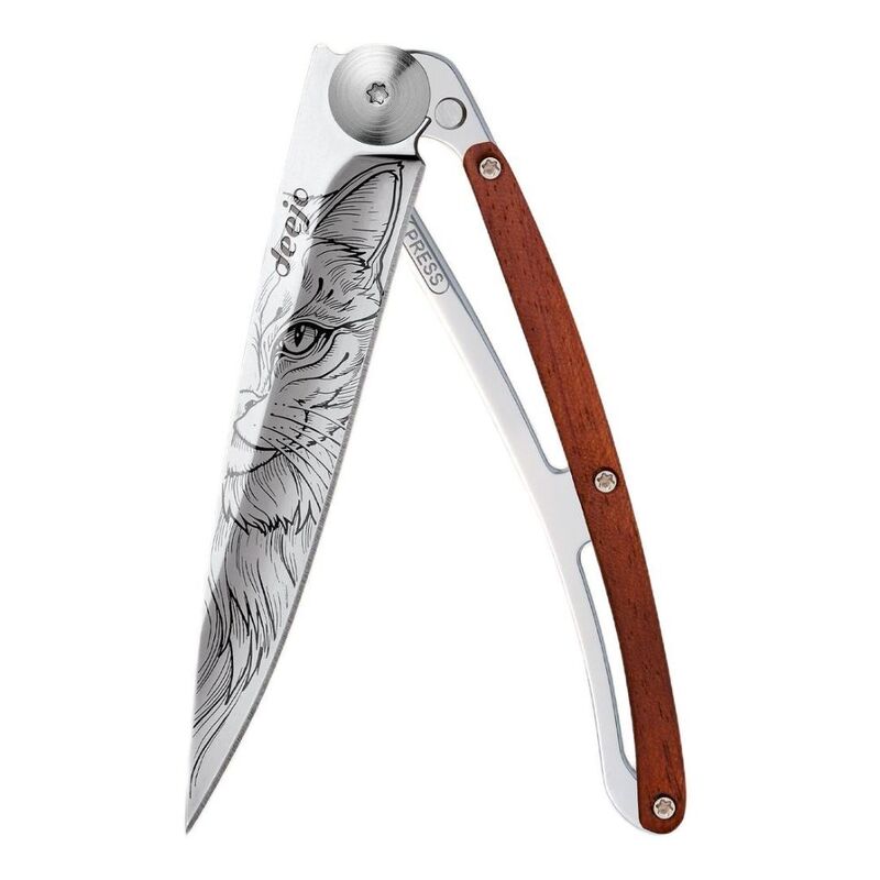 Deejo 37G Coral Wood Pocket Knife - Feline Dark Brown