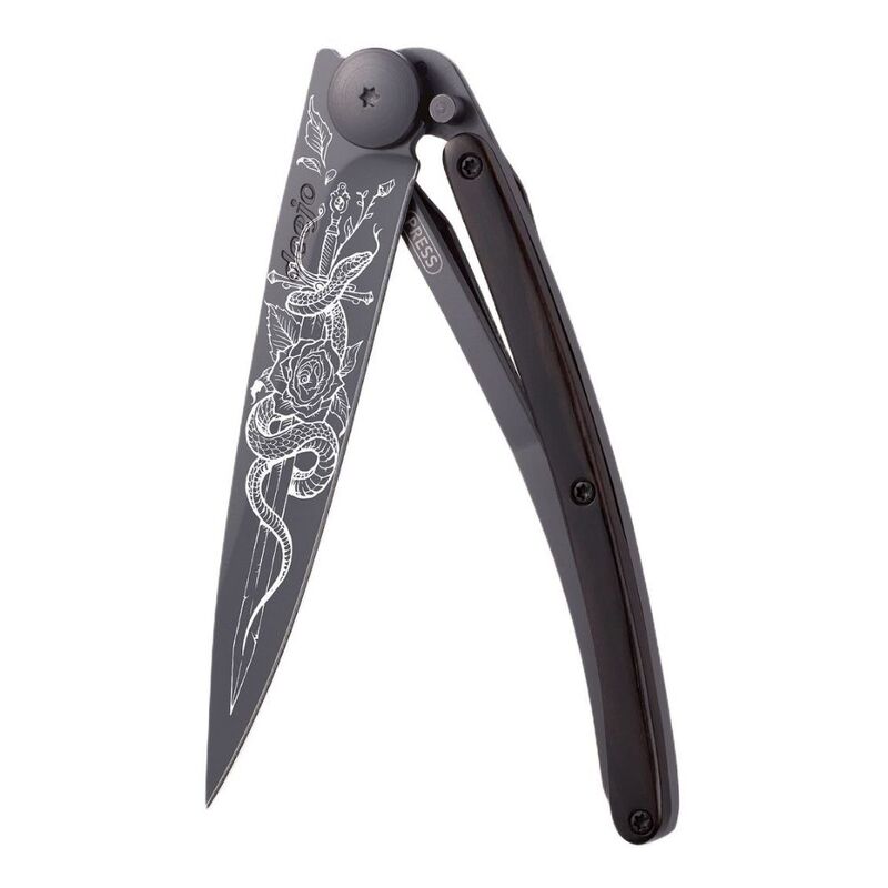 Deejo 37G Ebony Wood Pocket Knife - Glaive Dark