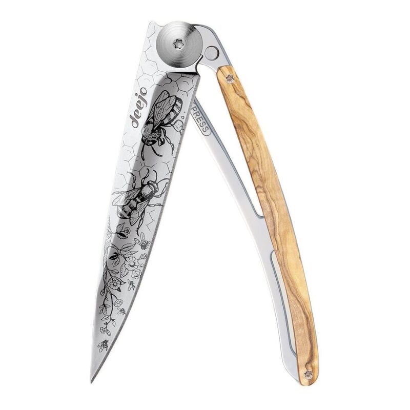 Deejo 37G Olive Wood Pocket Knife - Bees Light Brown Deejo 37G Olive Wood Pocket Knife - Bees Light Brown