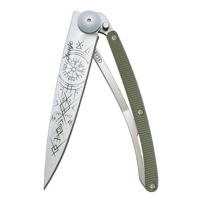 Deejo 37G Khaki Aluminum Pocket Knife - Viking Vegvisir Khaki