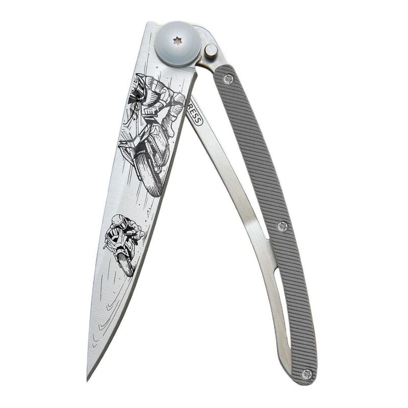 Deejo 37G Dark Grey Aluminum Pocket Knife - Moto Racing Dark Grey Deejo 37G Dark Grey Aluminum Pocket Knife - Moto Racing Dark Grey
