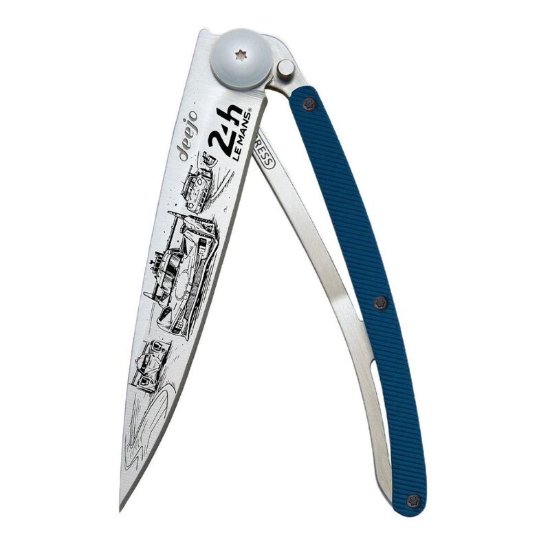 Deejo 37G Blue Aluminum Pocket Knife - 24H Le Mans Trio Llimited And Numbered - Blue Deejo 37G Blue Aluminum Pocket Knife - 24H Le Mans Trio Llimited And Numbered - Blue