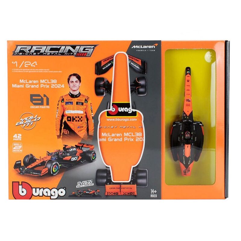 Bburago Formula 1 Mclaren Team Mcl38 1.24 Model Kit With Helmet & Plastic Stand Die Cast