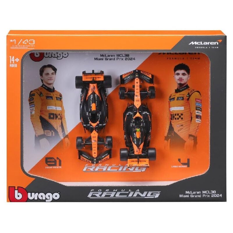 Bburago Formula 1 Mclaren Team 2024 2 Pk Mcl38 1.43 Without Helmet & Plastic Stand Die Cast Bburago Formula 1 Mclaren Team 2024 2 Pk Mcl38 1.43 Without Helmet & Plastic Stand Die Cast
