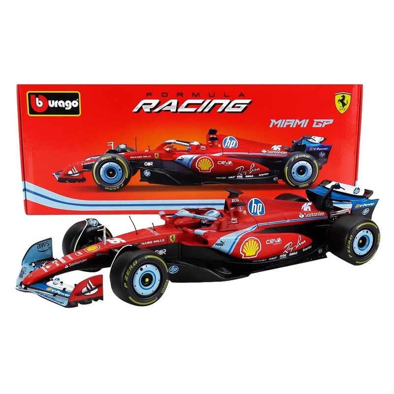 Bburago Formula 1Ferrari Miami Gp Sf24 1.18 With Helmet & Plastic Stand Die Cast Bburago Formula 1Ferrari Miami Gp Sf24 1.18 With Helmet & Plastic Stand Die Cast