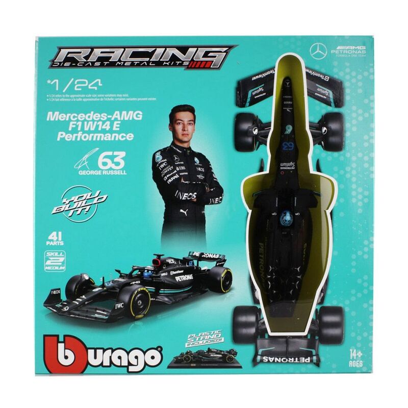 Bburago Formula 1 Mercedes Amg F1 W14 E Performance 1.24 Model Kit (With Helmet & Plastic Stand Die Cast Bburago Formula 1 Mercedes Amg F1 W14 E Performance 1.24 Model Kit (With Helmet & Plastic Stand Die Cast