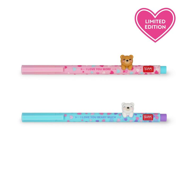 Legami 2 Gel Pens Animal Decoration - Beary In Love - Teddy Bear Legami 2 Gel Pens Animal Decoration - Beary In Love - Teddy Bear