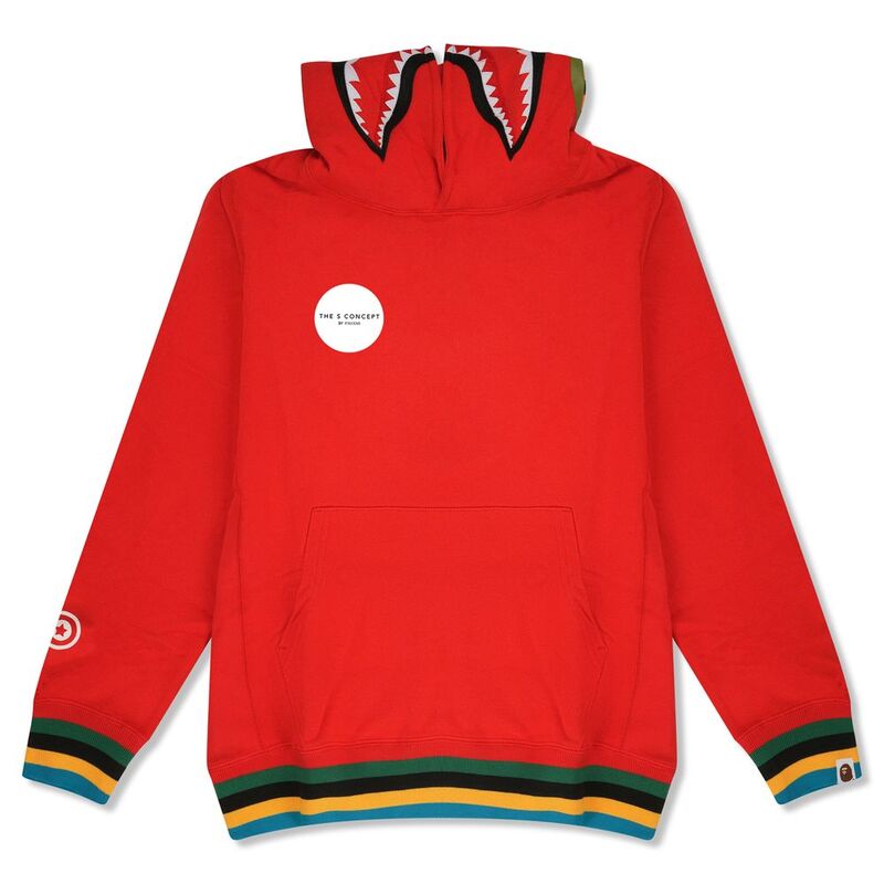 A Bathing Ape Shark Line Rib Pullover Hoodie - Red A Bathing Ape Shark Line Rib Pullover Hoodie - Red