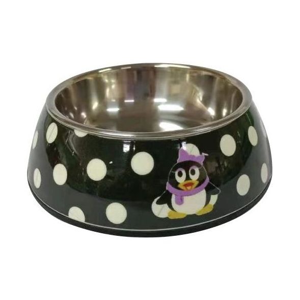 Nutrapet Applique Melamine Round Pet Bowl - Black & White Polka - Large - 700/23.6 ml/oz (22 x 7.5 cm)