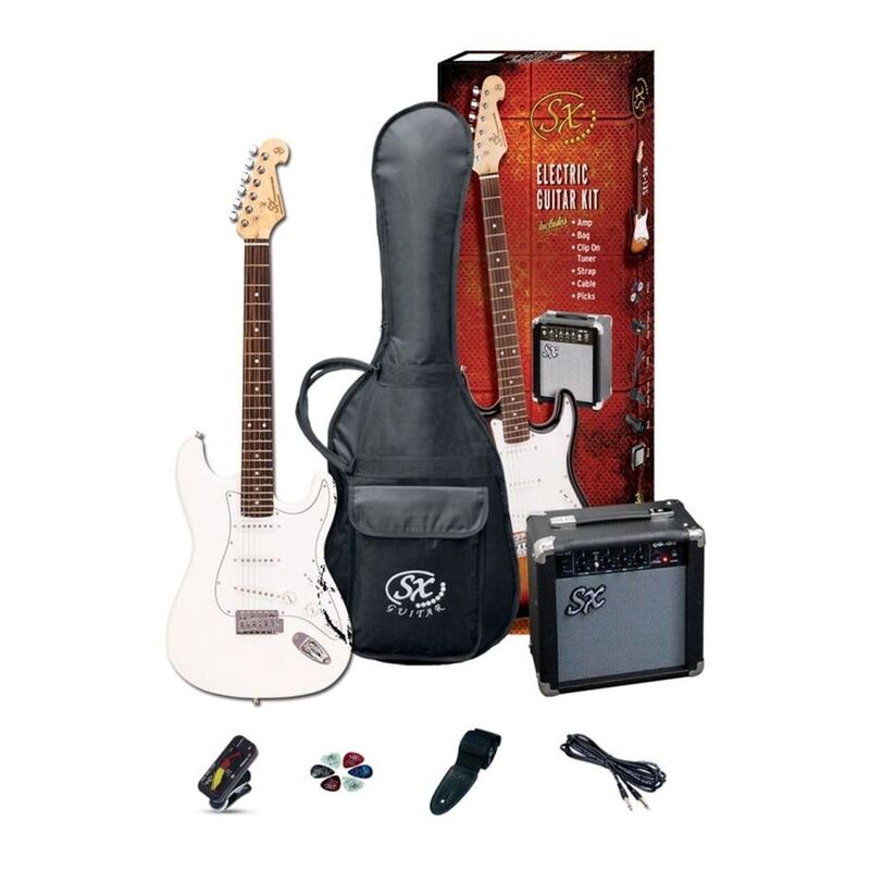 SX Guitar SE1-SK-WT Stratocaster Electric Package Guitar - White