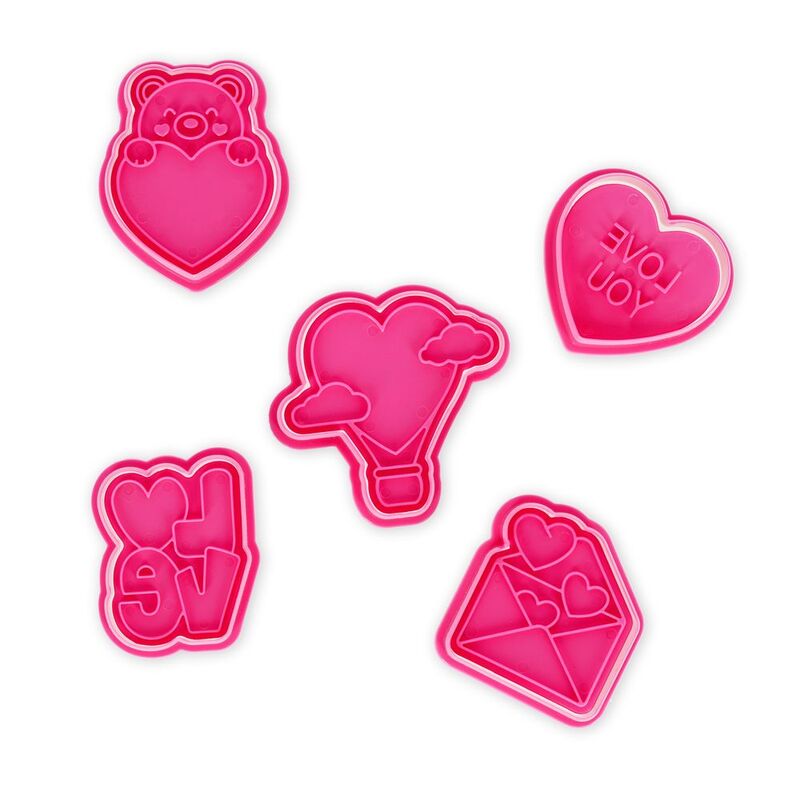 Legami 5 Cookie Cutters With Stamps - Cookie Time! - Love