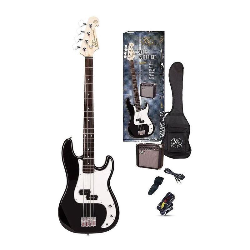 SX Guitar SB2-SK-BK Precision Sb2 Electric Bass Package Guitar - Black