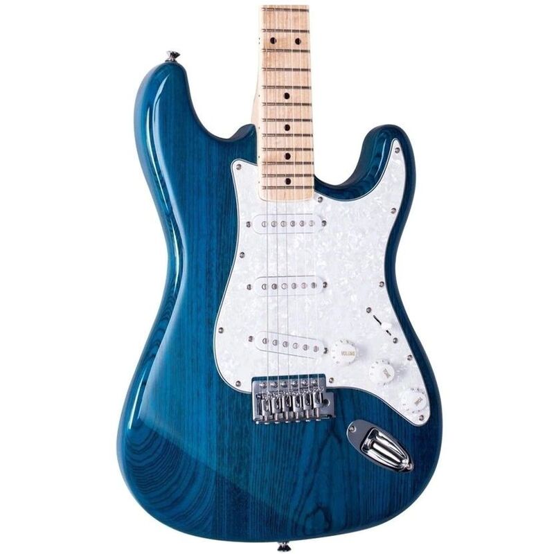 SX Guitar SST/ASH/TBU Ash Series Stallion Electric Guitar - Trans Blue