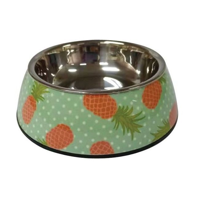 Nutrapet Applique Melamine Round Pet Bowl - Pineapple & Green - Large - 700/23.6 ml/oz (22 x 7.5 cm)