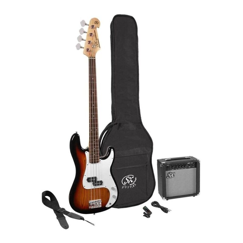 SX Guitar SB2-SK-3TS Precision Sb2 Electric Bass Package Guitar - Sunburst