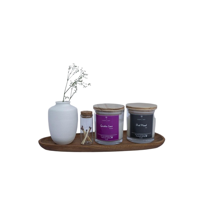 Light Art Scented Jar With Flower Holder And Tray Set 2X180ml White