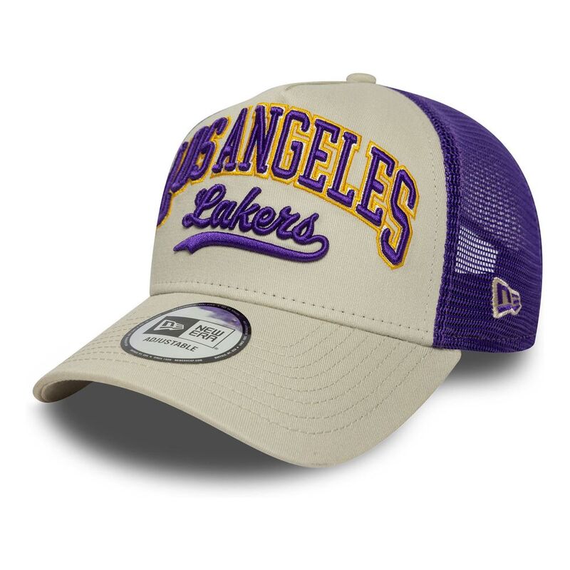 New Era Script Logo 9Forty Trucker Los Angeles Lakers Light Beige Cap (One Size) New Era Script Logo 9Forty Trucker Los Angeles Lakers Light Beige Cap (One Size)