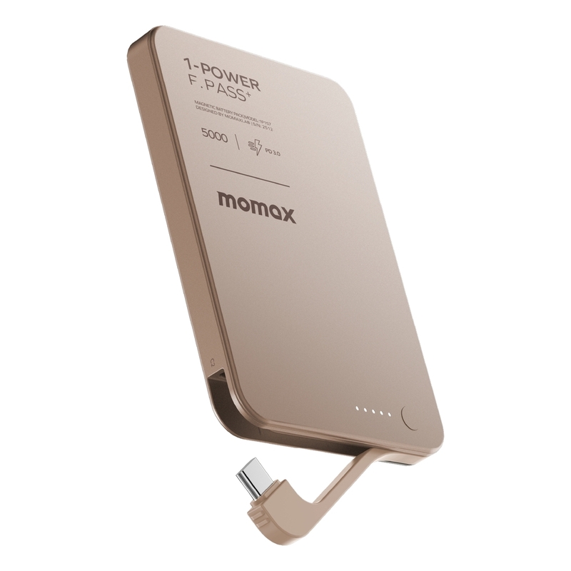 Momax 1-Power F.Pass+ 5000mAh Power Bank With Built-In Cable & Magnetic Attachment - Desert Titanium Momax 1-Power F.Pass+ 5000mAh Power Bank With Built-In Cable & Magnetic Attachment - Desert Titanium