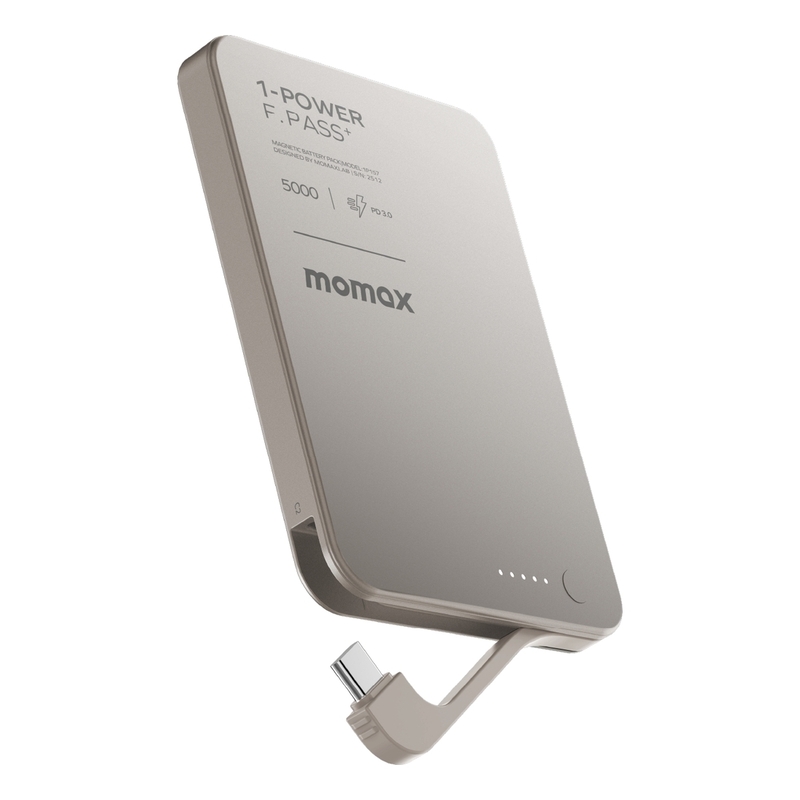 Momax 1-Power F.Pass+ 5000mAh Power Bank With Built-In Cable & Magnetic Attachment - Titanium Momax 1-Power F.Pass+ 5000mAh Power Bank With Built-In Cable & Magnetic Attachment - Titanium