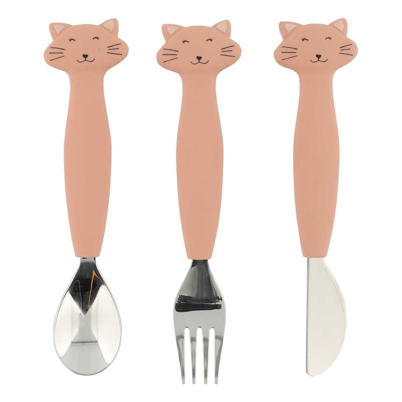 Trixie Kids Stainless Steel Cutlery Set With Silicone Handle - Mrs. Cat