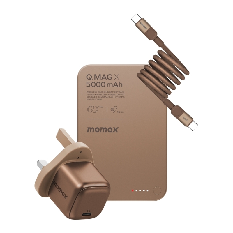 Momax Magnetic Charging Kit 5000mAh Power Bank + USB-C Plug + Cable - Desert Rose Momax Magnetic Charging Kit 5000mAh Power Bank + USB-C Plug + Cable - Desert Rose
