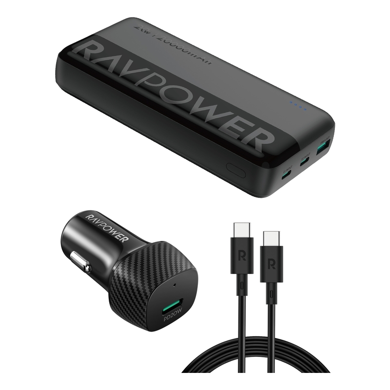 RavPower RP-VC1015 Car Charger Combo RP-VC1017 + RP-PB1229 + CB1021 - Black