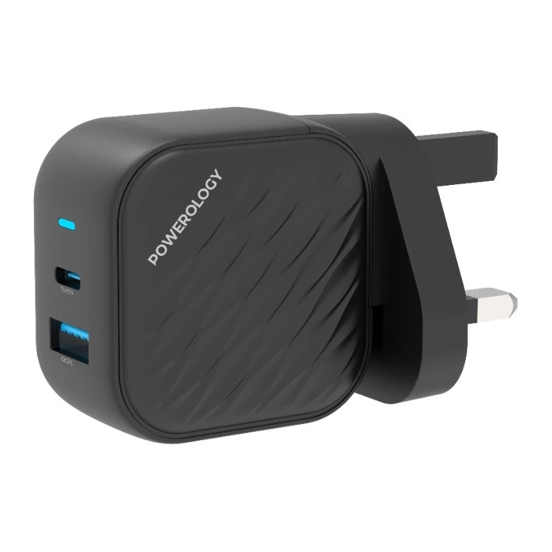 Powerology Gan Dual-Port Wall Charger - Black Powerology Gan Dual-Port Wall Charger - Black