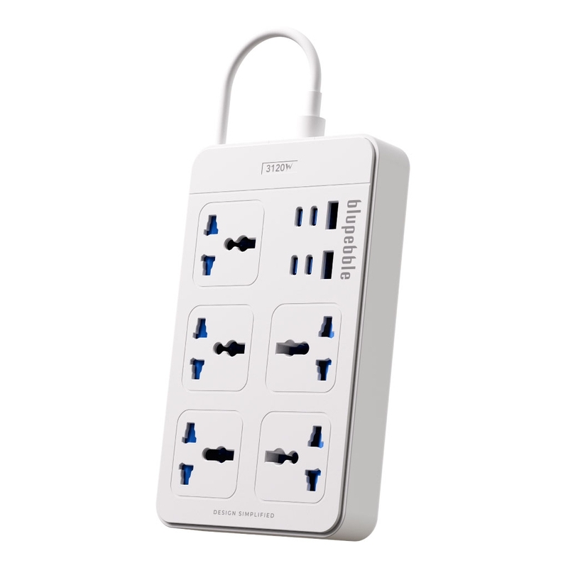 Blupebble Surge Protector 11-In-1 Universal Power Hub 3120W 2 USB-A 4 USB-C 2m - White Blupebble Surge Protector 11-In-1 Universal Power Hub 3120W 2 USB-A 4 USB-C 2m - White