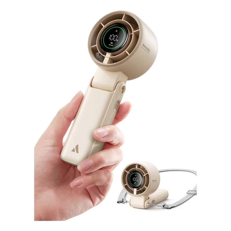Aecooly Handheld/Desk/Neck 3-in-1 Turbo Handheld Fan USB Rechargeable 22H Battery Foldable Pocket - Beige Aecooly Handheld/Desk/Neck 3-in-1 Turbo Handheld Fan USB Rechargeable 22H Battery Foldable Pocket - Beige