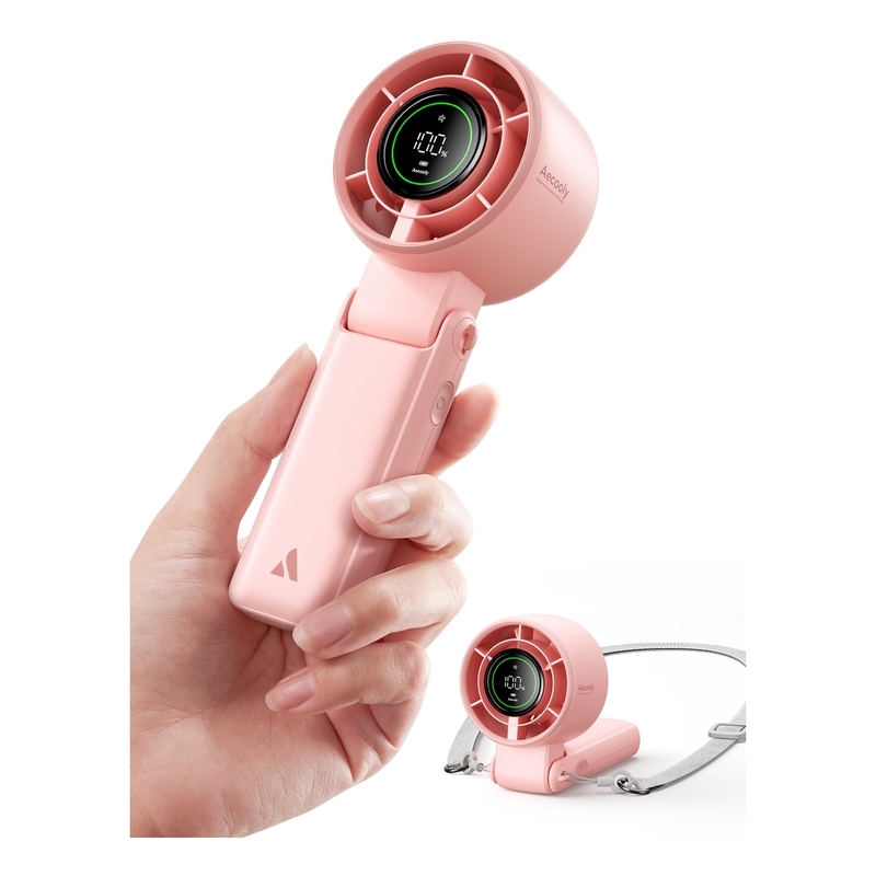 Aecooly Handheld/Desk/Neck 3-in-1 Turbo Handheld Fan USB Rechargeable 22H Battery Foldable Pocket - Pink Aecooly Handheld/Desk/Neck 3-in-1 Turbo Handheld Fan USB Rechargeable 22H Battery Foldable Pocket - Pink