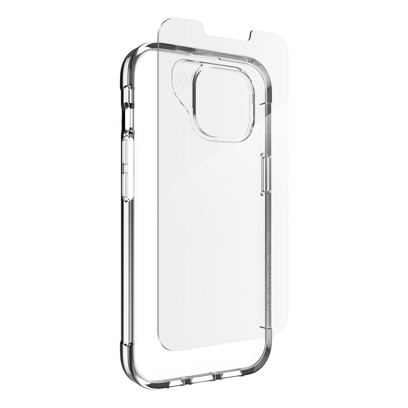 ZAGG Bundle Luxe + Glass Elite 360 Wireless Charging Compatible Case with Glass Screen Protector for iPhone 16e/14/13 - Clear