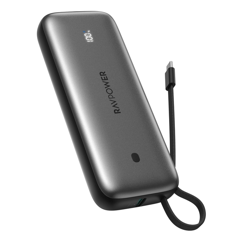 Ravpower RB-PB1224 Pro PD Pioneer 20000mAh 30W 3-Port Built-In USB-C Cable Power Bank - Grey Ravpower RB-PB1224 Pro PD Pioneer 20000mAh 30W 3-Port Built-In USB-C Cable Power Bank - Grey
