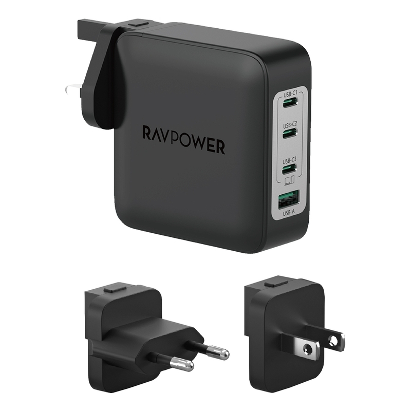 Ravpower RB-PC1088 Wall Charger Uk Plug 3C + 1A Pd Pioneer Total 200W (With Uk/Us/Eu Plug) - Black Ravpower RB-PC1088 Wall Charger Uk Plug 3C + 1A Pd Pioneer Total 200W (With Uk/Us/Eu Plug) - Black