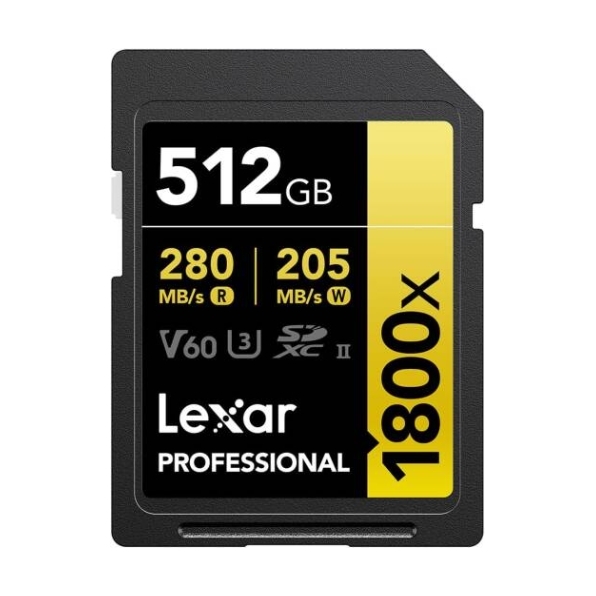 Lexar Professional 1800x SDXC UHS-II cards up to 270MB/s read 180MB/s write C10 V60 U3 - 512GB Lexar Professional 1800x SDXC UHS-II cards up to 270MB/s read 180MB/s write C10 V60 U3 - 512GB