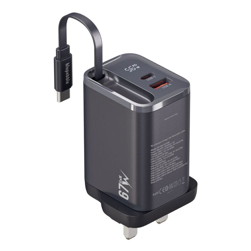 BluPebble PowerCore 67 2 Ports PD GaN Fast Charger PD 67W With LED Indicator BluPebble PowerCore 67 2 Ports PD GaN Fast Charger PD 67W With LED Indicator