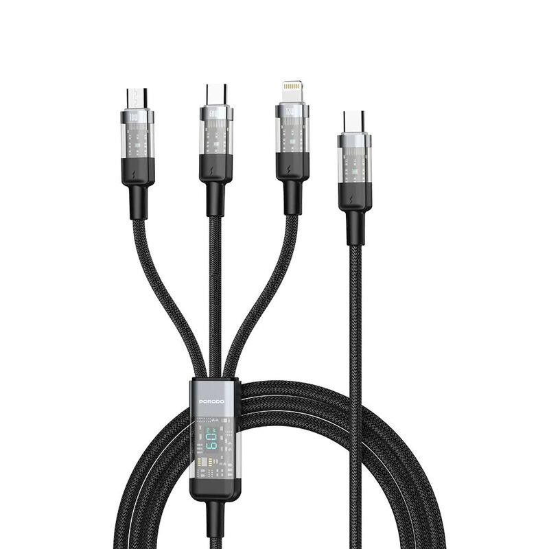 Porodo Transparent Type-C Input Fast Charging Cable - Black Porodo Transparent Type-C Input Fast Charging Cable - Black