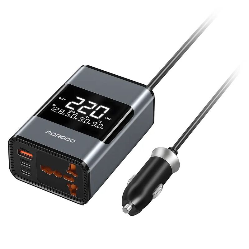 Porodo Universal Ac Car Power Inverter - Gray Porodo Universal Ac Car Power Inverter - Gray
