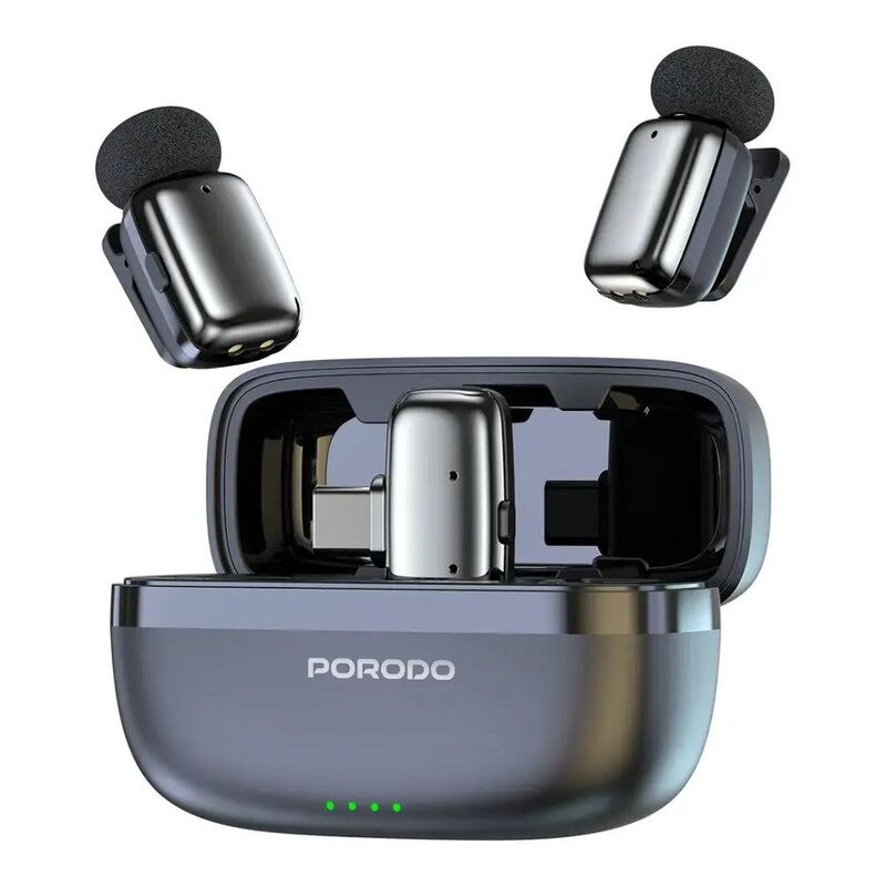 Porodo Wireless Lavalier Microphones Type-C Connector Noise Reduction - Black
