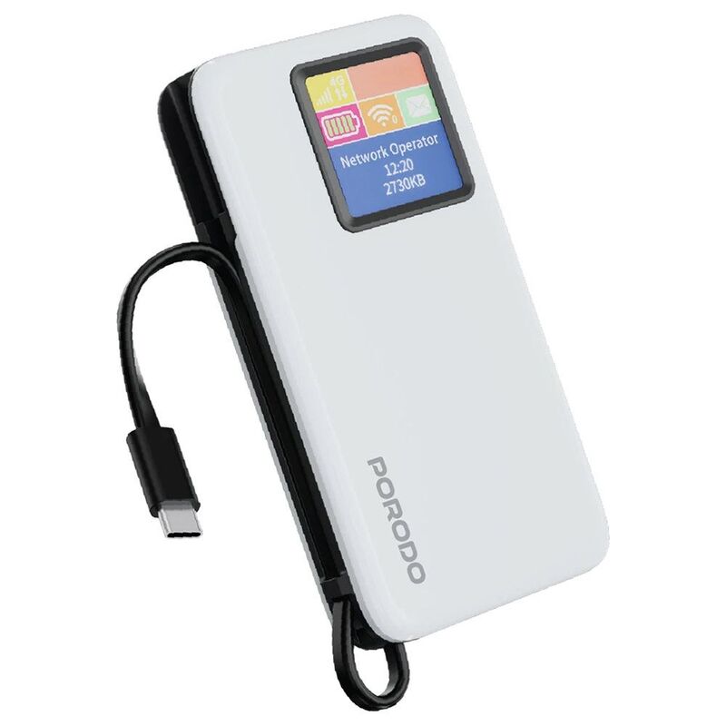 Porodo 4G Lte Wifi 6 Pocket Router And 10000mAh Power Bank - White