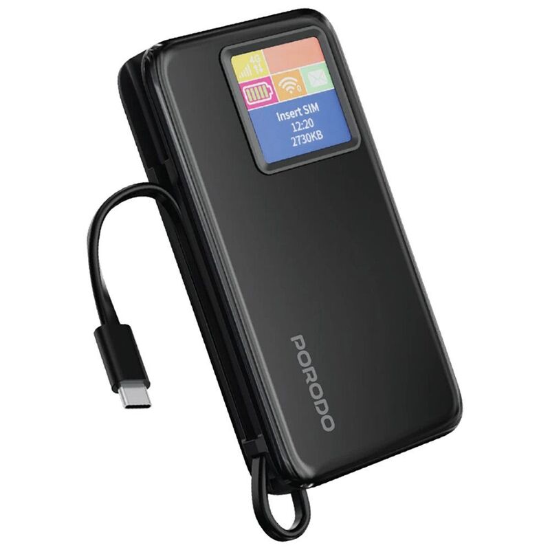 Porodo 4G Lte Wifi 6 Pocket Router And 10000mAh Power Bank - Black