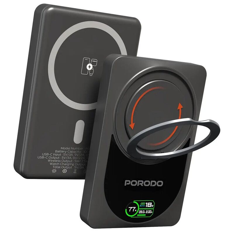 Porodo 10000mAh Qi2 Wireless Power Bank - Dark Grey