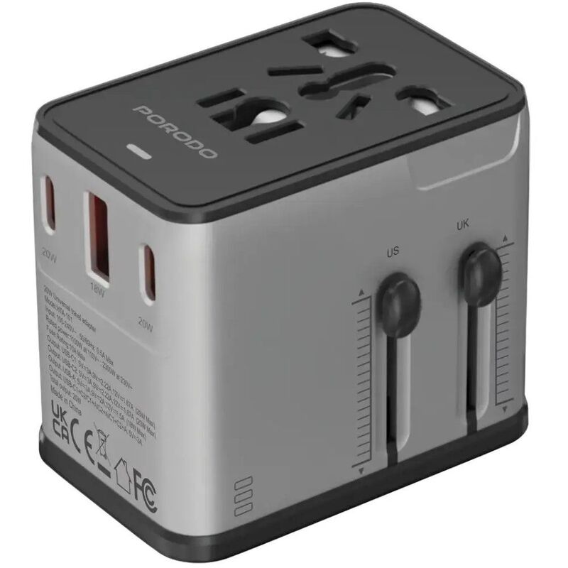 Porodo Mega Volt Universal Travel Adapter - Black