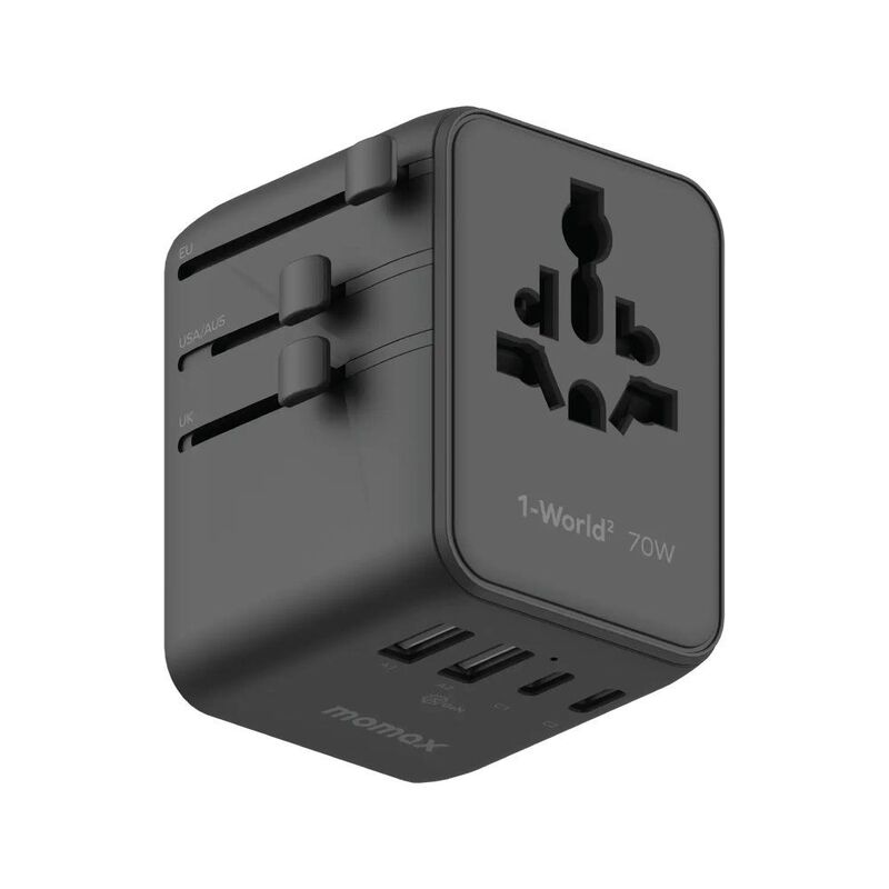 Momax 1-World2 GaN 70W 5-Port USB-C AC Travel Adaptor - Black Momax 1-World2 GaN 70W 5-Port USB-C AC Travel Adaptor - Black