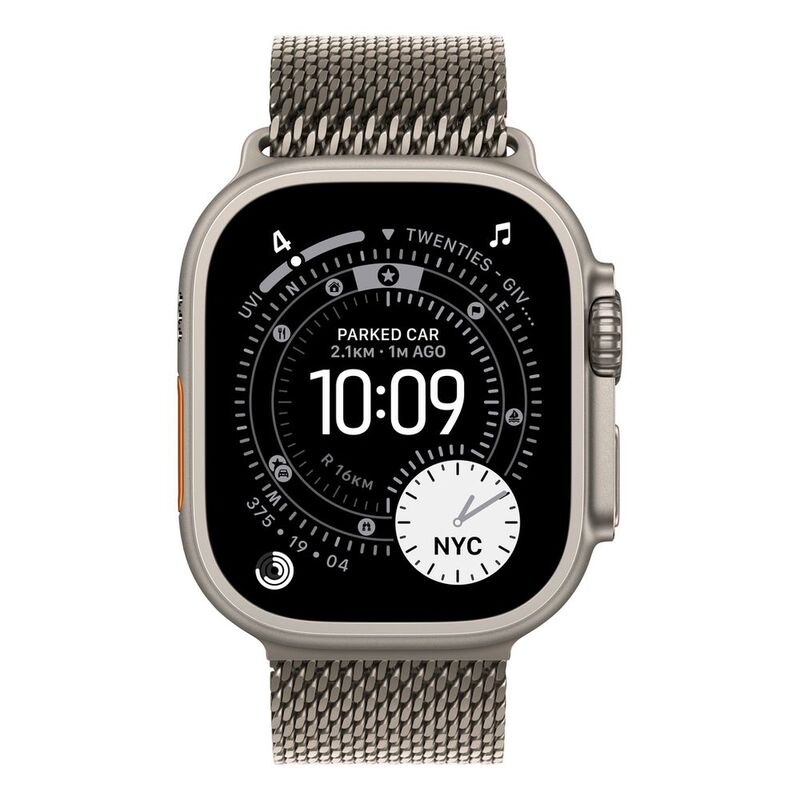 Apple Watch Ultra 3 GPS + Cellular 49mm Natural Titanium Case with Natural Titanium Milanese Loop - Medium