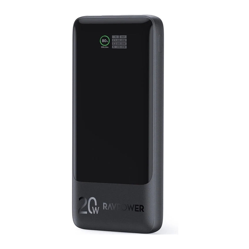 RavPower PB1237 10K mAh TFT Display Power Bank 2C 1A PD20W - Black