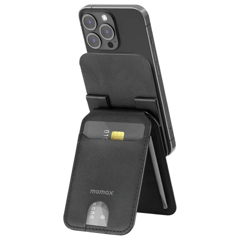 Momax 1-Wallet Magnetic Adjustable Stand Card Holder - Black