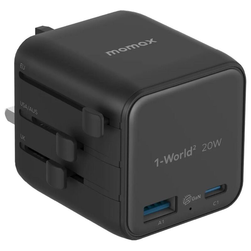 Momax 1-World 20W Universal 2 Port Travel Adapter - Black
