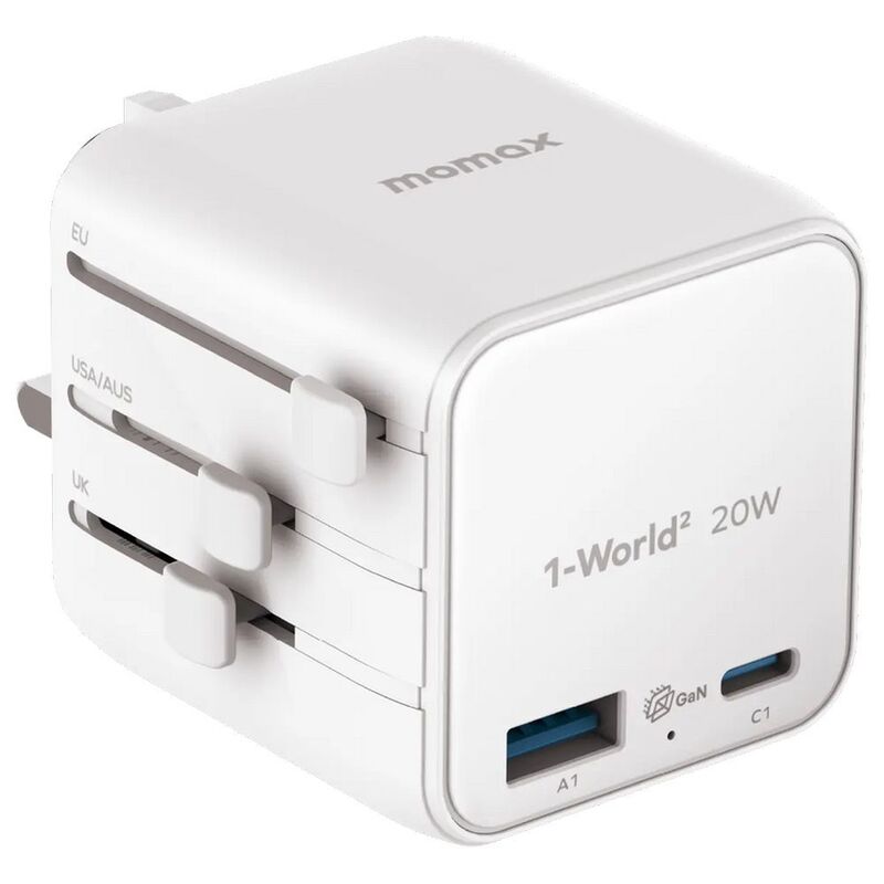 Momax 1-World 20W Universal 2 Port Travel Adapter - White Momax 1-World 20W Universal 2 Port Travel Adapter - White